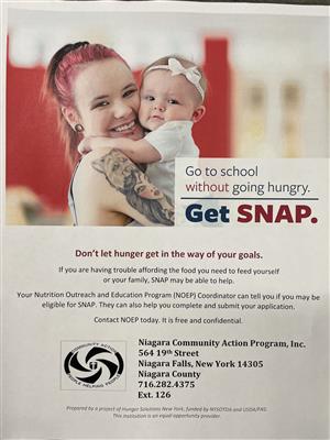 Get SNAP flyer showing mom holding baby with contact info for SNAP