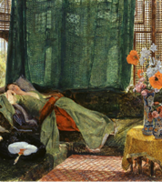 woman lounging in green 